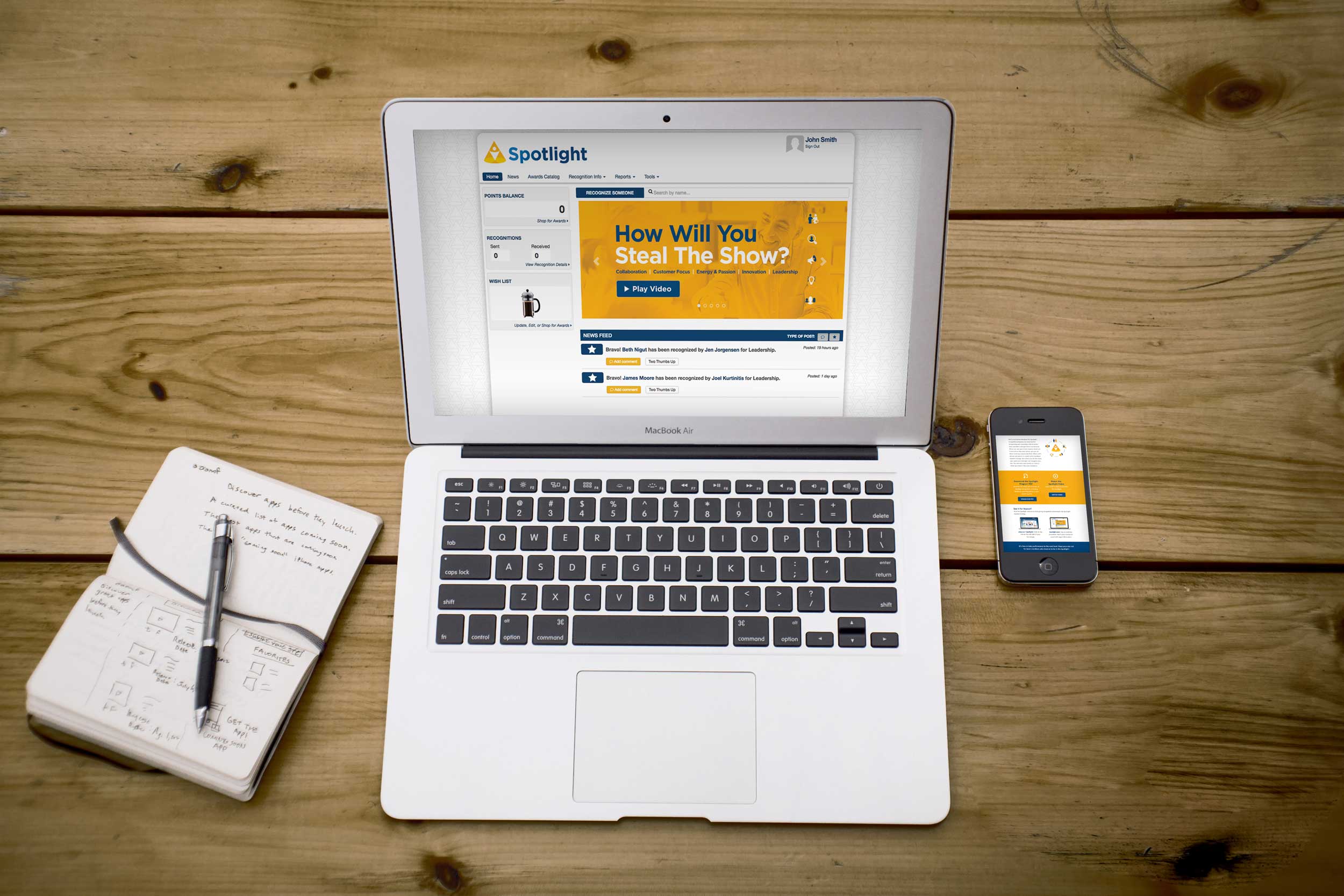 employee engagement and recognition platform on multiple devices